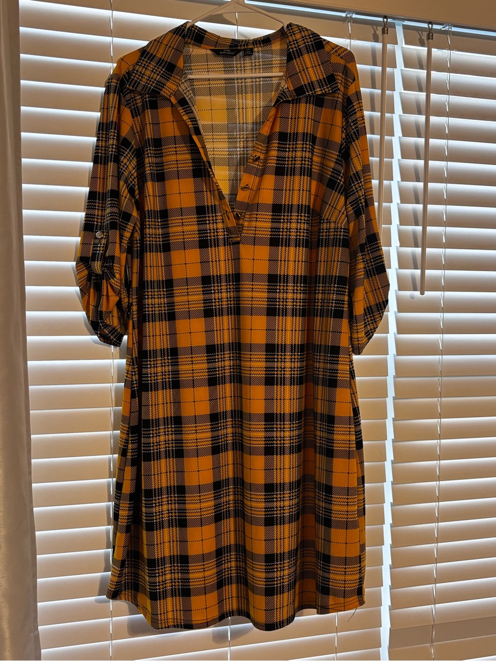 Mlle Gabrielle Mustard and Black Plaid Midi Shirt Dress
